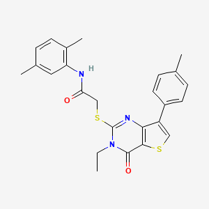 molecular formula C25H25N3O2S2 B2756320 N-(2,5-dimethylphenyl)-2-{[3-ethyl-7-(4-methylphenyl)-4-oxo-3H,4H-thieno[3,2-d]pyrimidin-2-yl]sulfanyl}acetamide CAS No. 1207058-48-7