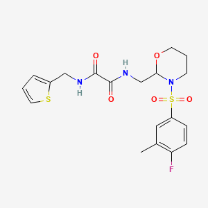 molecular formula C19H22FN3O5S2 B2756333 N'-{[3-(4-fluoro-3-methylbenzenesulfonyl)-1,3-oxazinan-2-yl]methyl}-N-[(thiophen-2-yl)methyl]ethanediamide CAS No. 872724-88-4
