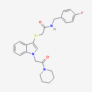 molecular formula C24H26FN3O2S B2756358 N-(4-fluorobenzyl)-2-((1-(2-oxo-2-(piperidin-1-yl)ethyl)-1H-indol-3-yl)thio)acetamide CAS No. 878053-32-8