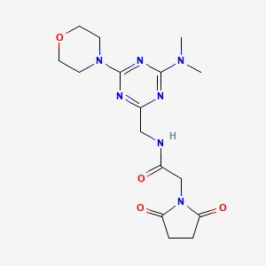 molecular formula C16H23N7O4 B2756360 N-((4-(dimethylamino)-6-morpholino-1,3,5-triazin-2-yl)methyl)-2-(2,5-dioxopyrrolidin-1-yl)acetamide CAS No. 2034408-83-6