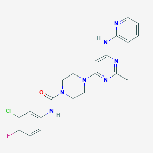 molecular formula C21H21ClFN7O B2756362 N-(3-chloro-4-fluorophenyl)-4-(2-methyl-6-(pyridin-2-ylamino)pyrimidin-4-yl)piperazine-1-carboxamide CAS No. 1396625-90-3