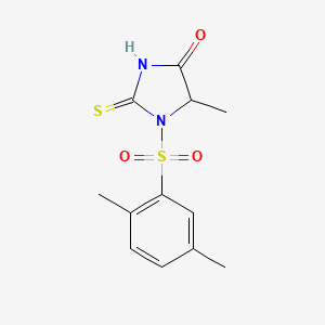 molecular formula C12H14N2O3S2 B2756393 1-(2,5-DIMETHYLBENZENESULFONYL)-5-METHYL-2-SULFANYLIDENEIMIDAZOLIDIN-4-ONE CAS No. 1008186-25-1