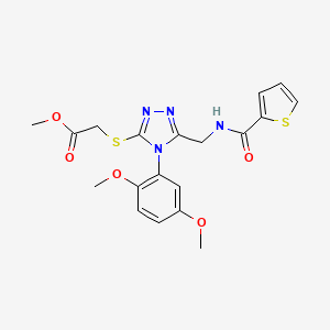 molecular formula C19H20N4O5S2 B2756495 methyl 2-((4-(2,5-dimethoxyphenyl)-5-((thiophene-2-carboxamido)methyl)-4H-1,2,4-triazol-3-yl)thio)acetate CAS No. 689749-02-8