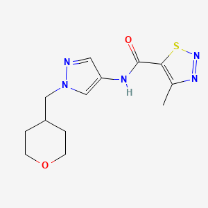 molecular formula C13H17N5O2S B2756498 4-methyl-N-{1-[(oxan-4-yl)methyl]-1H-pyrazol-4-yl}-1,2,3-thiadiazole-5-carboxamide CAS No. 1705097-60-4