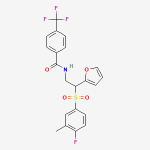 molecular formula C21H17F4NO4S B2756517 N-[2-(4-fluoro-3-methylbenzenesulfonyl)-2-(furan-2-yl)ethyl]-4-(trifluoromethyl)benzamide CAS No. 946367-02-8