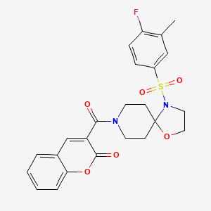 molecular formula C24H23FN2O6S B2756548 3-[4-(4-fluoro-3-methylbenzenesulfonyl)-1-oxa-4,8-diazaspiro[4.5]decane-8-carbonyl]-2H-chromen-2-one CAS No. 946262-19-7