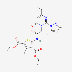 molecular formula C24H29N5O6S B2756563 2,4-diethyl 5-{2-[2-(3,5-dimethyl-1H-pyrazol-1-yl)-4-ethyl-6-oxo-1,6-dihydropyrimidin-1-yl]acetamido}-3-methylthiophene-2,4-dicarboxylate CAS No. 1019105-95-3