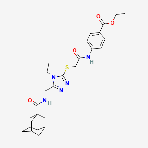 molecular formula C27H35N5O4S B2756624 ethyl 4-{2-[(5-{[(adamantan-1-yl)formamido]methyl}-4-ethyl-4H-1,2,4-triazol-3-yl)sulfanyl]acetamido}benzoate CAS No. 476438-57-0