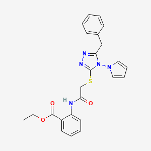molecular formula C24H23N5O3S B2756630 ethyl 2-(2-{[5-benzyl-4-(1H-pyrrol-1-yl)-4H-1,2,4-triazol-3-yl]sulfanyl}acetamido)benzoate CAS No. 896304-22-6