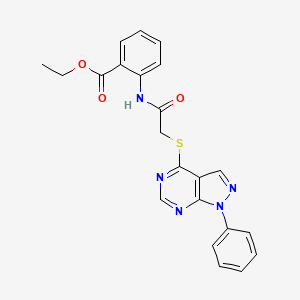 molecular formula C22H19N5O3S B2756647 ethyl 2-(2-((1-phenyl-1H-pyrazolo[3,4-d]pyrimidin-4-yl)thio)acetamido)benzoate CAS No. 552830-16-7
