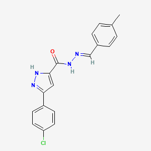 molecular formula C18H15ClN4O B2756674 (E)-3-(4-chlorophenyl)-N'-(4-methylbenzylidene)-1H-pyrazole-5-carbohydrazide CAS No. 1285651-53-7