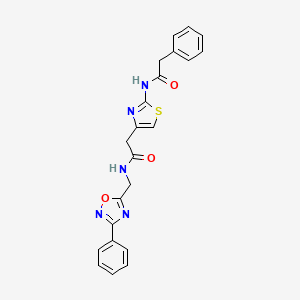 molecular formula C22H19N5O3S B2756683 N-(4-(2-oxo-2-(((3-phenyl-1,2,4-oxadiazol-5-yl)methyl)amino)ethyl)thiazol-2-yl)-2-phenylacetamide CAS No. 1207049-05-5