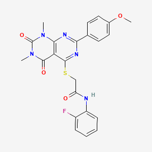 molecular formula C23H20FN5O4S B2756737 N-(2-fluorophenyl)-2-((2-(4-methoxyphenyl)-6,8-dimethyl-5,7-dioxo-5,6,7,8-tetrahydropyrimido[4,5-d]pyrimidin-4-yl)thio)acetamide CAS No. 852171-70-1