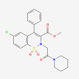 molecular formula C23H23ClN2O5S B2756760 methyl 6-chloro-1,1-dioxo-2-[2-oxo-2-(piperidin-1-yl)ethyl]-4-phenyl-2H-1lambda6,2-benzothiazine-3-carboxylate CAS No. 1114651-39-6