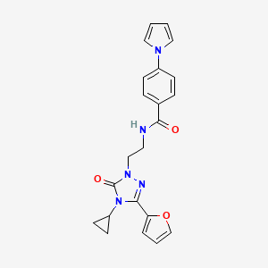 molecular formula C22H21N5O3 B2756775 N-{2-[4-cyclopropyl-3-(furan-2-yl)-5-oxo-4,5-dihydro-1H-1,2,4-triazol-1-yl]ethyl}-4-(1H-pyrrol-1-yl)benzamide CAS No. 1797957-21-1