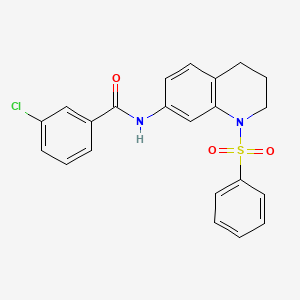 molecular formula C22H19ClN2O3S B2756900 N-[1-(benzenesulfonyl)-1,2,3,4-tetrahydroquinolin-7-yl]-3-chlorobenzamide CAS No. 1005301-53-0
