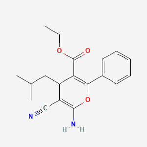 molecular formula C19H22N2O3 B2756906 Ethyl 6-amino-5-cyano-4-isobutyl-2-phenyl-4H-pyran-3-carboxylate CAS No. 402953-45-1