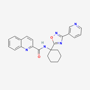 molecular formula C23H21N5O2 B2756935 N-{1-[3-(pyridin-3-yl)-1,2,4-oxadiazol-5-yl]cyclohexyl}quinoline-2-carboxamide CAS No. 1396795-08-6