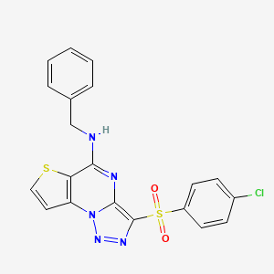molecular formula C20H14ClN5O2S2 B2757039 N-benzyl-10-(4-chlorobenzenesulfonyl)-5-thia-1,8,11,12-tetraazatricyclo[7.3.0.0^{2,6}]dodeca-2(6),3,7,9,11-pentaen-7-amine CAS No. 892736-74-2