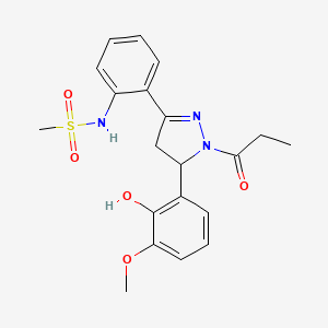 molecular formula C20H23N3O5S B2757054 N-{2-[5-(2-hydroxy-3-methoxyphenyl)-1-propanoyl-4,5-dihydro-1H-pyrazol-3-yl]phenyl}methanesulfonamide CAS No. 923227-23-0