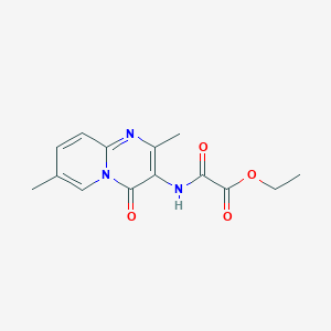 molecular formula C14H15N3O4 B2757179 ethyl 2-((2,7-dimethyl-4-oxo-4H-pyrido[1,2-a]pyrimidin-3-yl)amino)-2-oxoacetate CAS No. 942001-36-7