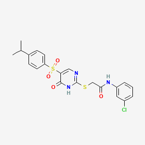 molecular formula C21H20ClN3O4S2 B2757188 N-(3-chlorophenyl)-2-((5-((4-isopropylphenyl)sulfonyl)-6-oxo-1,6-dihydropyrimidin-2-yl)thio)acetamide CAS No. 866810-58-4