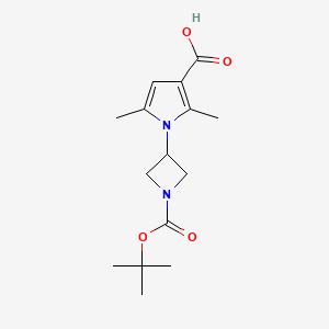 molecular formula C15H22N2O4 B2757189 2,5-Dimethyl-1-[1-[(2-methylpropan-2-yl)oxycarbonyl]azetidin-3-yl]pyrrole-3-carboxylic acid CAS No. 2309458-07-7