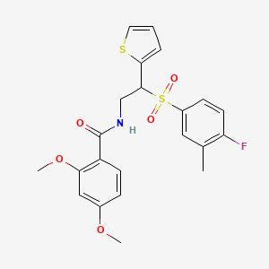molecular formula C22H22FNO5S2 B2757203 N-[2-(4-fluoro-3-methylbenzenesulfonyl)-2-(thiophen-2-yl)ethyl]-2,4-dimethoxybenzamide CAS No. 946242-98-4