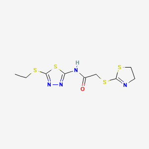 molecular formula C9H12N4OS4 B2757209 2-(4,5-DIHYDRO-1,3-THIAZOL-2-YLSULFANYL)-N-[5-(ETHYLSULFANYL)-1,3,4-THIADIAZOL-2-YL]ACETAMIDE CAS No. 394233-15-9