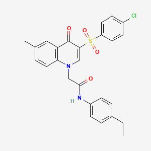molecular formula C26H23ClN2O4S B2757224 2-[3-(4-chlorobenzenesulfonyl)-6-methyl-4-oxo-1,4-dihydroquinolin-1-yl]-N-(4-ethylphenyl)acetamide CAS No. 866591-10-8