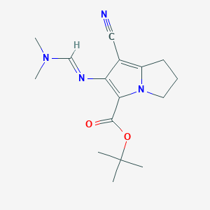 molecular formula C16H22N4O2 B2757241 tert-butyl 7-cyano-6-{[(1E)-(dimethylamino)methylene]amino}-2,3-dihydro-1H-pyrrolizine-5-carboxylate CAS No. 1785961-71-8