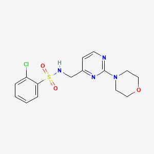 molecular formula C15H17ClN4O3S B2757262 2-chloro-N-((2-morpholinopyrimidin-4-yl)methyl)benzenesulfonamide CAS No. 1797974-96-9