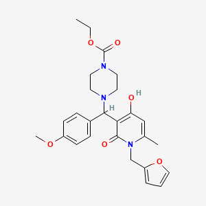 molecular formula C26H31N3O6 B2757310 Ethyl 4-((1-(furan-2-ylmethyl)-4-hydroxy-6-methyl-2-oxo-1,2-dihydropyridin-3-yl)(4-methoxyphenyl)methyl)piperazine-1-carboxylate CAS No. 897612-18-9