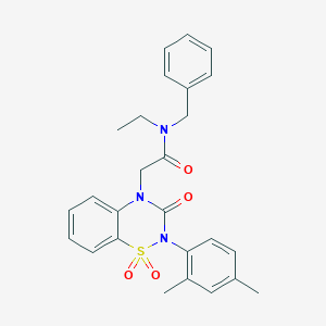 molecular formula C26H27N3O4S B2757326 N-benzyl-2-(2-(2,4-dimethylphenyl)-1,1-dioxido-3-oxo-2H-benzo[e][1,2,4]thiadiazin-4(3H)-yl)-N-ethylacetamide CAS No. 1031969-54-6