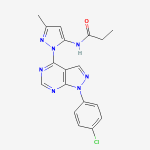 molecular formula C18H16ClN7O B2757357 N-(1-(1-(4-chlorophenyl)-1H-pyrazolo[3,4-d]pyrimidin-4-yl)-3-methyl-1H-pyrazol-5-yl)propionamide CAS No. 1007047-14-4