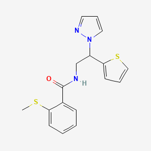 molecular formula C17H17N3OS2 B2757465 N-(2-(1H-pyrazol-1-yl)-2-(thiophen-2-yl)ethyl)-2-(methylthio)benzamide CAS No. 2034497-54-4