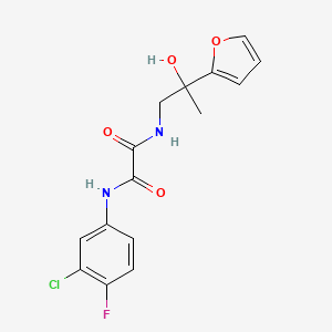 molecular formula C15H14ClFN2O4 B2757501 N1-(3-chloro-4-fluorophenyl)-N2-(2-(furan-2-yl)-2-hydroxypropyl)oxalamide CAS No. 1396782-31-2