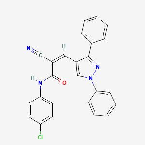 molecular formula C25H17ClN4O B2757539 N-(4-chlorophenyl)-2-cyano-3-(1,3-diphenyl-1H-pyrazol-4-yl)prop-2-enamide CAS No. 475200-87-4