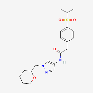 molecular formula C20H27N3O4S B2757546 N-{1-[(oxan-2-yl)methyl]-1H-pyrazol-4-yl}-2-[4-(propane-2-sulfonyl)phenyl]acetamide CAS No. 2034321-62-3