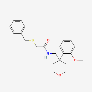 molecular formula C22H27NO3S B2757562 2-(benzylthio)-N-((4-(2-methoxyphenyl)tetrahydro-2H-pyran-4-yl)methyl)acetamide CAS No. 1219905-57-3