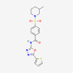 molecular formula C19H20N4O4S2 B2757593 4-[(3-methylpiperidin-1-yl)sulfonyl]-N-[5-(thiophen-2-yl)-1,3,4-oxadiazol-2-yl]benzamide CAS No. 533872-00-3