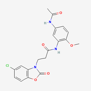 molecular formula C19H18ClN3O5 B2757641 3-(5-chloro-2-oxo-2,3-dihydro-1,3-benzoxazol-3-yl)-N-(5-acetamido-2-methoxyphenyl)propanamide CAS No. 902253-43-4