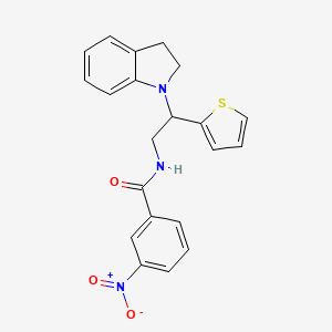 molecular formula C21H19N3O3S B2757655 N-(2-(indolin-1-yl)-2-(thiophen-2-yl)ethyl)-3-nitrobenzamide CAS No. 898433-42-6