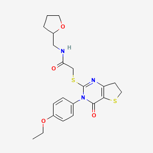 molecular formula C21H25N3O4S2 B2757674 2-((3-(4-ethoxyphenyl)-4-oxo-3,4,6,7-tetrahydrothieno[3,2-d]pyrimidin-2-yl)thio)-N-((tetrahydrofuran-2-yl)methyl)acetamide CAS No. 686772-46-3