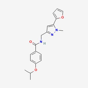 molecular formula C19H21N3O3 B2757680 N-((5-(furan-2-yl)-1-methyl-1H-pyrazol-3-yl)methyl)-4-isopropoxybenzamide CAS No. 1421523-16-1