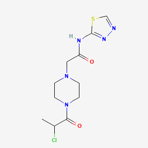 molecular formula C11H16ClN5O2S B2757690 2-[4-(2-Chloropropanoyl)piperazin-1-yl]-N-(1,3,4-thiadiazol-2-yl)acetamide CAS No. 2411257-90-2