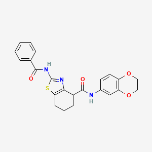 molecular formula C23H21N3O4S B2757734 2-benzamido-N-(2,3-dihydro-1,4-benzodioxin-6-yl)-4,5,6,7-tetrahydro-1,3-benzothiazole-4-carboxamide CAS No. 955654-69-0