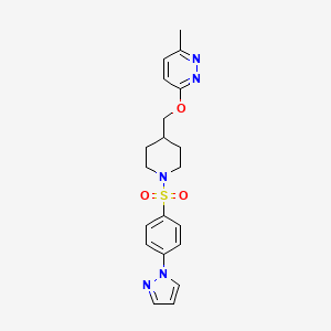 B2757767 3-Methyl-6-[[1-(4-pyrazol-1-ylphenyl)sulfonylpiperidin-4-yl]methoxy]pyridazine CAS No. 2379996-17-3