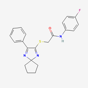 molecular formula C21H20FN3OS B2757773 N-(4-FLUOROPHENYL)-2-({3-PHENYL-1,4-DIAZASPIRO[4.4]NONA-1,3-DIEN-2-YL}SULFANYL)ACETAMIDE CAS No. 899905-19-2