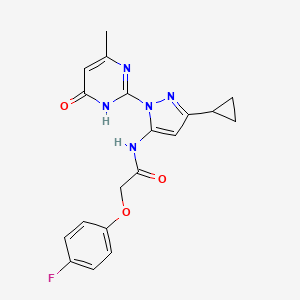molecular formula C19H18FN5O3 B2757810 N-(3-cyclopropyl-1-(4-methyl-6-oxo-1,6-dihydropyrimidin-2-yl)-1H-pyrazol-5-yl)-2-(4-fluorophenoxy)acetamide CAS No. 1203171-25-8